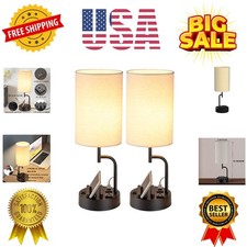 Table Lamp with 3 USB Charging Ports, Modern Desk Lamp with AC Outlet and Pho...