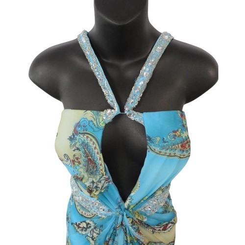 NWT Laffe Jasmine SZ. 12 PAISLEY Sequin Blue Halter Formal Summer Low Back Dress - Picture 2 of 20