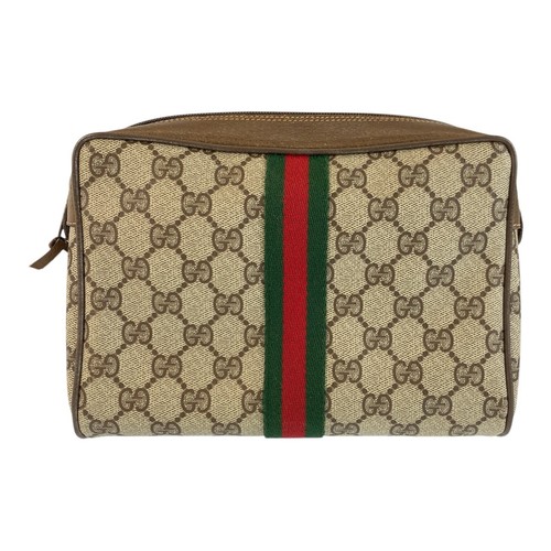 GUCCI Web Stripe 89 01 012 Clutch Tasche Beutel Beige Braun GG Supreme Canvas - Bild 1 von 8