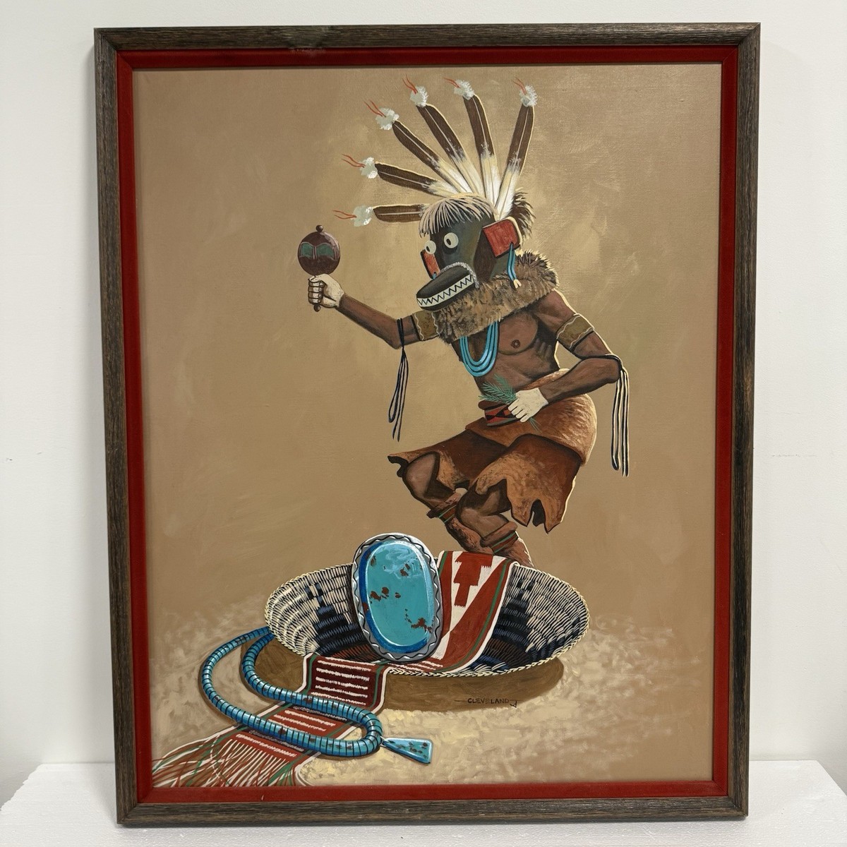 Fred Cleveland Signed Original Framed Oil Painting Native American