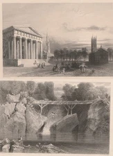 Set of 2 Connecticut engravings W.H. Bartlett New Haven Bridge at Norwich