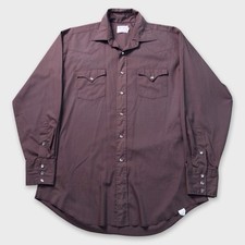 Vintage Brown H Bar C Pearl Snap Button Up Long Tail Western Shirt 16.5-34 1970s