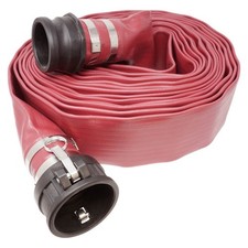 Gloxco 4" x 50' Red Heavy Duty Lay Flat PVC Discharge Hose Assembly with Poly...