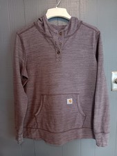 Carhartt Pullover Women's Medium Burgundy Heathered Henley Hoodie XL 16-18 L 