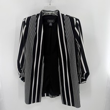 New York Co Women's Blazer SZ M Black/Cream Stripe Runched Sleeves NWT