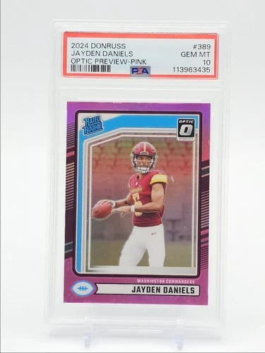 JAYDEN DANIELS 2024 DONRUSS OPTIC RATED ROOKIE PINK PRIZM RC PSA 10 Q4364
