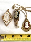 Vintage 60's Costume Jewelry Lot, Faux Cameo Pendants and Pin