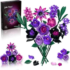 Purple Rose Bouquet Building Set: Compatible with Leg-o Flowers for Adults Women