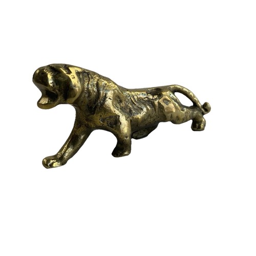 Vintage Miniature Brass Bengal Tiger Figurine Roaring Beast 2”x 3" MCM Decor - Picture 1 of 4