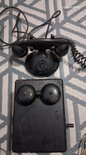 Antique Pre-1940 Wooden Wall Telephone Ringer Box w/ Twin Bells Handset Wiring