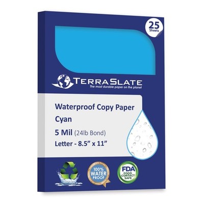 TerraSlate Waterproof Paper, RipProof Colored Paper, Cyan Blue, 25 Sheets, 5 ...