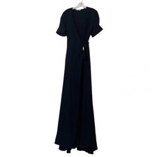 Ganni 100% BAMBERG Twill Wrap Women's Midi Dress in (navy/dark blue). SMALL