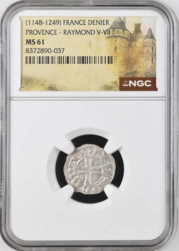 Raymond V France Provence NGC MS-61 Silver Denier Knights Templar Crusader