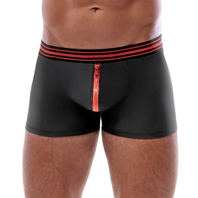 Herren Pants schwarz matter Wetlook sexy Unterhose eng Unterwäsche Zip rot ''Luca