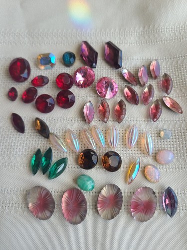 48 Assorted Vintage & Antique Opal & Colored Glass Cabochons All Shapes & Sizes!