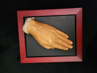 Unique Vintage Oddities Painted Wax Death Mask Hand Mounted For Hanging Display