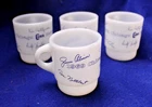 SET OF 4 VINTAGE CHICAGO CUBS BULL PEN MUGS white blue signatures milk glass