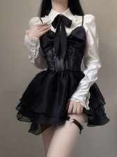 Mini Dress Women 2Piece Dress Set ElegantShirts + Strap Dress Sexy BodyconDress 