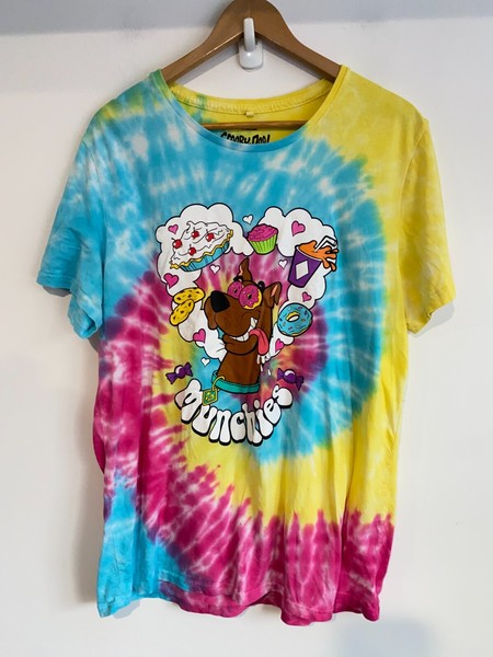 Scooby Doo Cotton T-Shirt Womens XL Blue Yellow Tie Dye Tee Short Sleeve Top