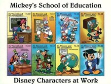 Disney 1996 St Vincent- Disney Characters at Work, School of Education Sheet MNH