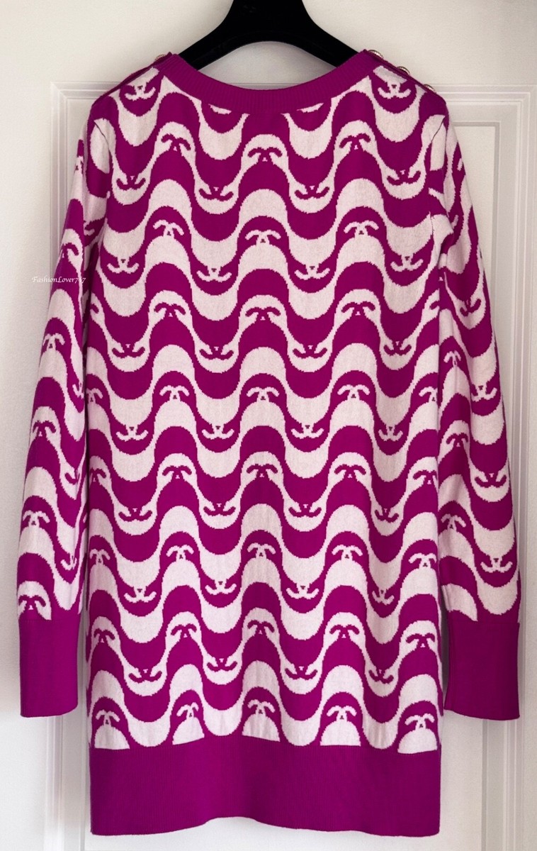 NWT $3700 CHANEL 21P CC ECRU FUCHSIA CC LOGO CASHMERE SWEATER