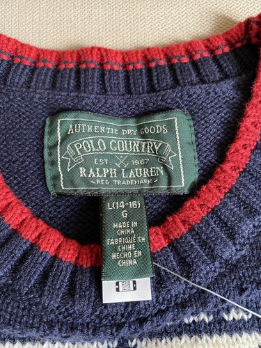 Ralph Lauren Fair Isle Patchwork Bear Graphic Canoe American Flag Jumper XS-S - Picture 4 of 11