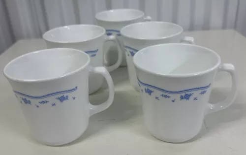 **Corning Corelle Morning Blue flower set of 5 cups * Tea Coffee Mug * Vintage