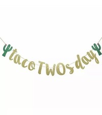 Taco Twosday Tuesday Gold Glitter Banner Sign Garland Mexican Fiesta Birthday