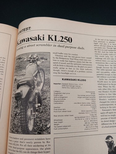 CYCLE GUIDE JUN 79 Kawasaki KX250 A5 & KL250 Yam RD400F Honda XL500S Suz GS1000L - Picture 7 of 15