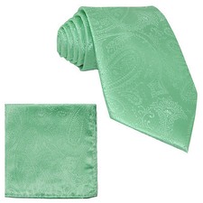 New Men's Polyester Woven Neck Tie necktie  hankie set paisley Aqua green prom