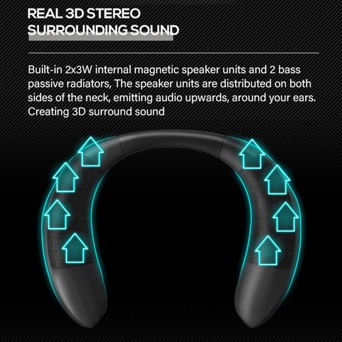 Neck Mounted Band Wearable Wireless Bass-Bluedio Bluetooth Speaker Black - Picture 5 of 10