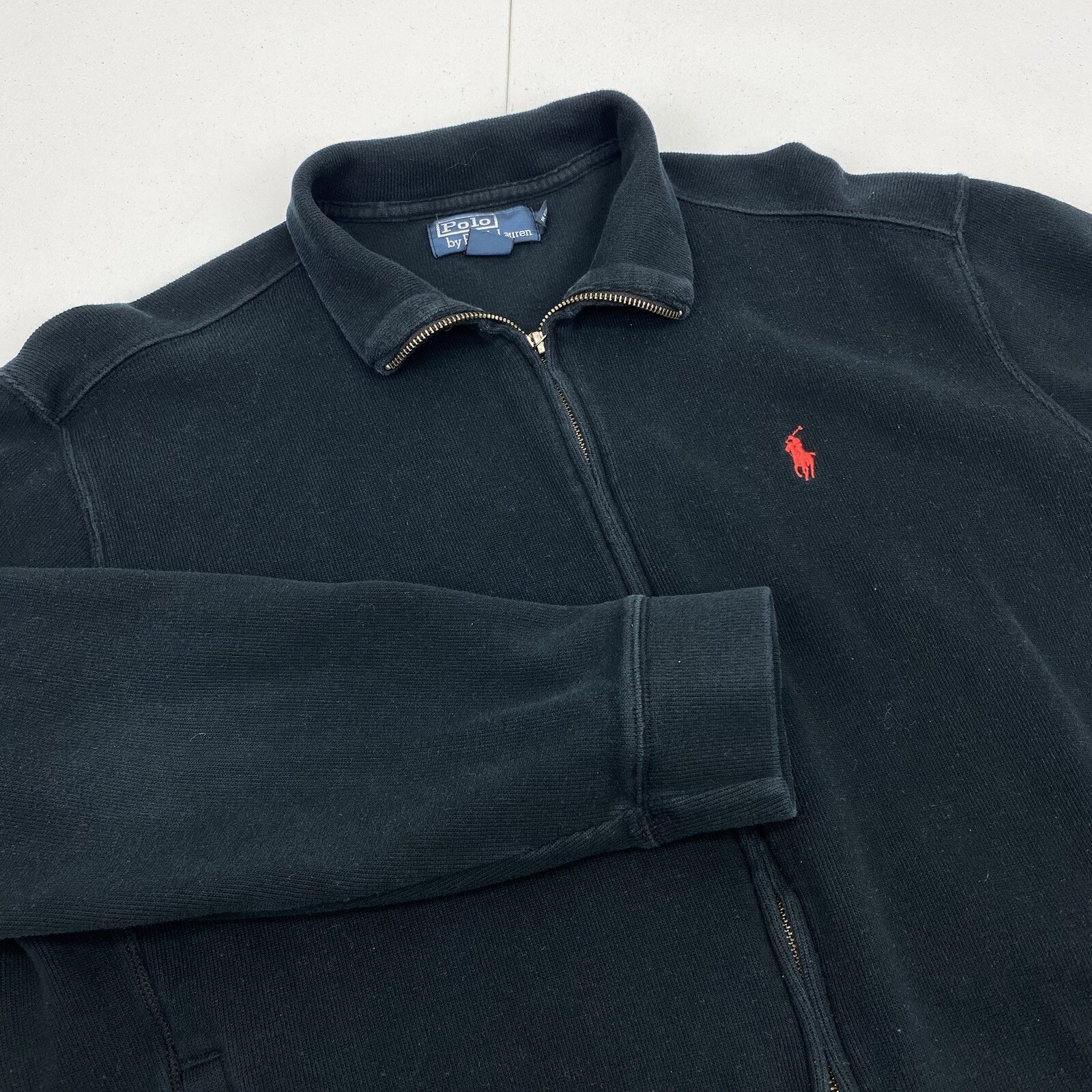 Giacca Polo Ralph Lauren vintage uomo taglia large nero bomber y2k full zip pony