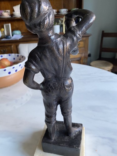 SCULPTURE- ANTIQUE ITALIAN BRONZE COBBLER /BOY ON MARBLE PLINTH. HEAVY. - Picture 7 of 12