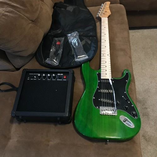 Full-Size Green Electric Guitar Starter Package with 20-Watt Amp and Accessories - Picture 12 of 13
