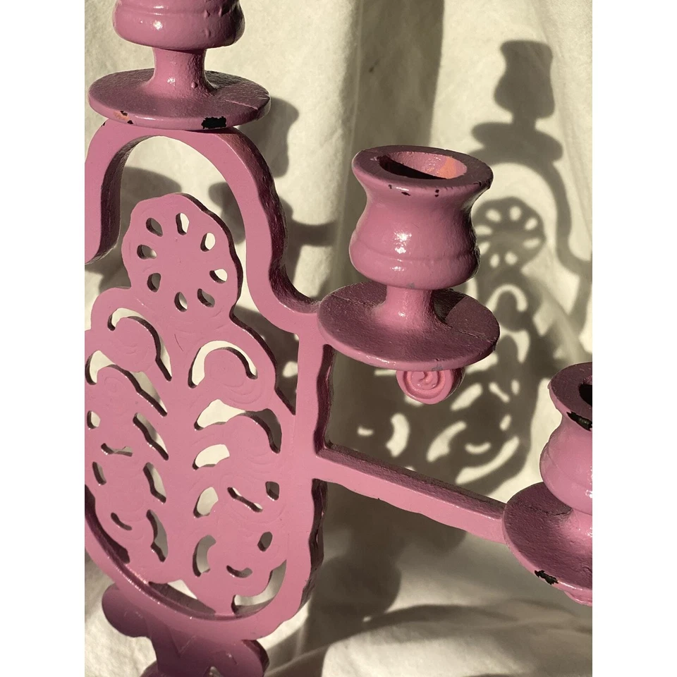 Purple Paint Iron Hugo Berger Goberg Style Floral Motif Candelabra 5 arm candle - Image 3 of 4