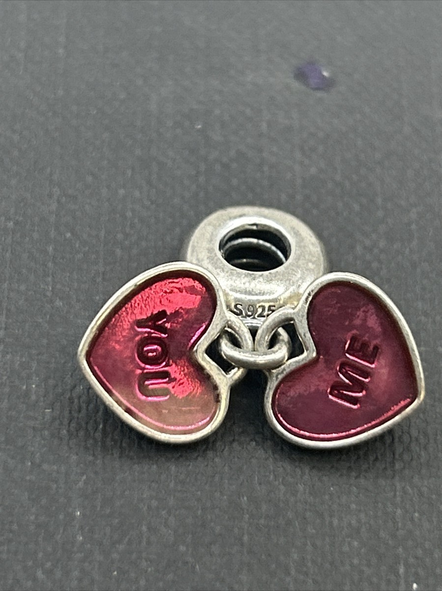 Genuine Pandora Red Enamel You & Me Love Heart Dangle Charm ALE