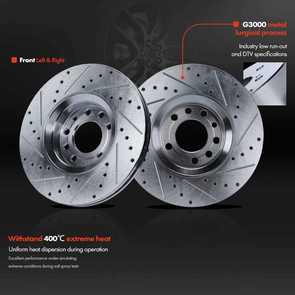 2x Rotores de freno perforados para Saab 9-3 2003-2011 9-3X 2010-2011 delantero izquierdo y derecho Foto 3 de 4