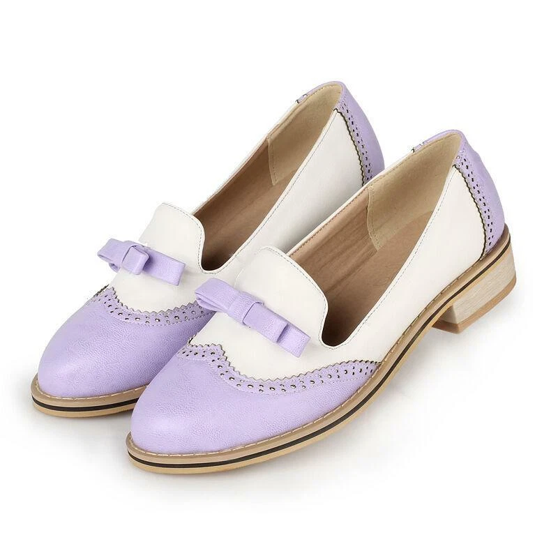 Womens Retro Brogue Oxford Bowtie Sweet Candy Pump Mary Jane Plus Wing tip Shoes - Image 3 of 4