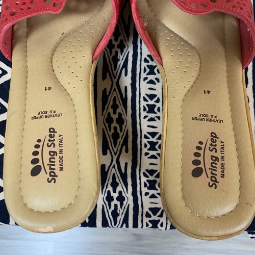 Spring Step Sandals 41 Red Leather Laser Cut Wedges Italy - Picture 5 of 10
