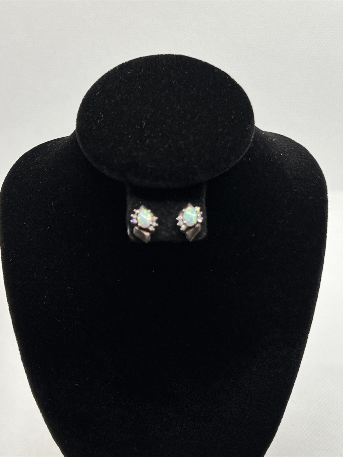 Solid 925Sterling Silver Created Opal & White CZ … - image 1