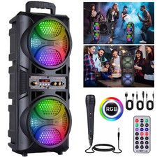 3000W Loud Bluetooth Speaker Dual 6.5" Woofer Heavy Bass Sound System LED FM Mic
