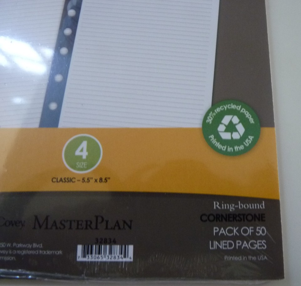 New Franklin Covey Planner refill 100 Cornerstone Lined cutaway pages