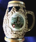 AN ATTRACTIVE ~ VINTAGE CERAMIC  TANKARD ~  MARTIGNY ~ SWITZERLAND~ 4" h x 2"dia