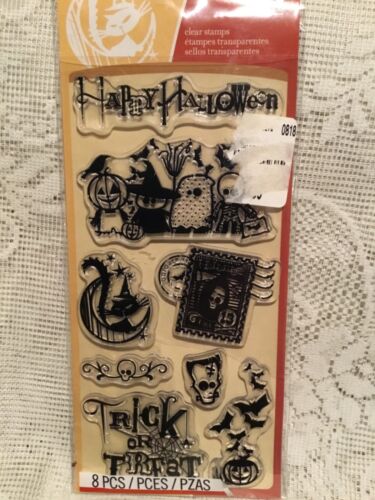 Inkadinkado Halloween Trick or Treat Clear Cling Stamps New 8 Pieces crafts
