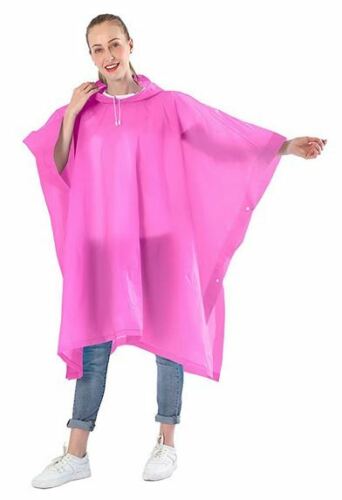 Vinyl Poncho Pink Waterproof Raincover Raincoat Ground Sheet One Size Fits All - Picture 8 of 12