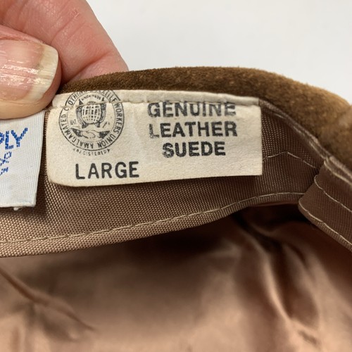 VTG Quaker Marine Supply Brown Suede Leather Lined Newsboy Flat Driving Cap Sz L - Picture 16 of 22