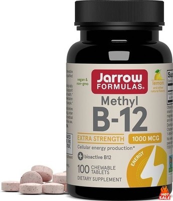 Jarrow Formulas Methyl Vitamin B-12 1000 mcg, 100 Chewable Tablets, Lemon