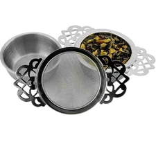 Solstice Empress Tea Strainers with Drip Bowls (2-Pack); Elegant Stainless St...