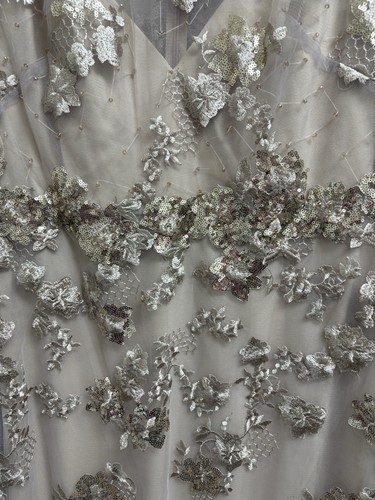 Mac Duggal 70237 Sequin Embroidered Illusion Dress Size 12 Nude Silver NWT - Picture 6 of 12