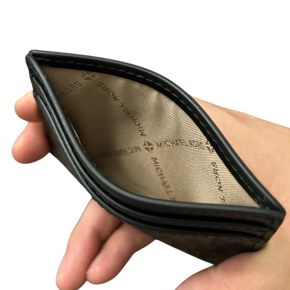 Carteira porta-cartões grande logotipo couro marrom e preto Michael Kors Reed - Imagem 4 de 4